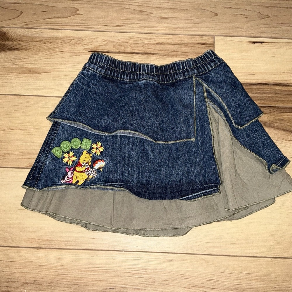 Vintage Disney Denim Skirt Pooh Piglet bear Embroidered Size 98 Or US 3T Y2K